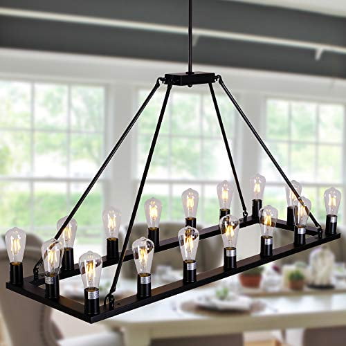 OSAIRUOS W47'' Rectangle Vintage Chandelier Kitchen Island Lighting Rustic Pendant Farmhouse Industrial Chandeliers Ceiling Light Fixture for Dining Living Room Cafe Hallways Entryway 16 Lights