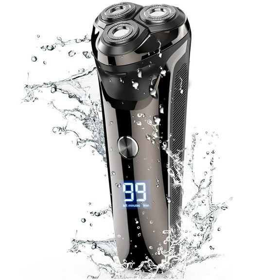 Men's Electric Razor, 2 in 1 4D Electric Rotary Shaver Cordless Rechargeable Mustache Face Beard Trimmer IPX7 Waterproof Dry/Wet, W/ LED Display & Holder for Husband Dad Travel