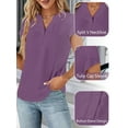 thumbnail image 4 of VDJ Women Summer Blouse Short Sleeve Button V Neck Business Casual Top Fashion Lightweight Purple Shirts Clothes Size M, 4 of 8