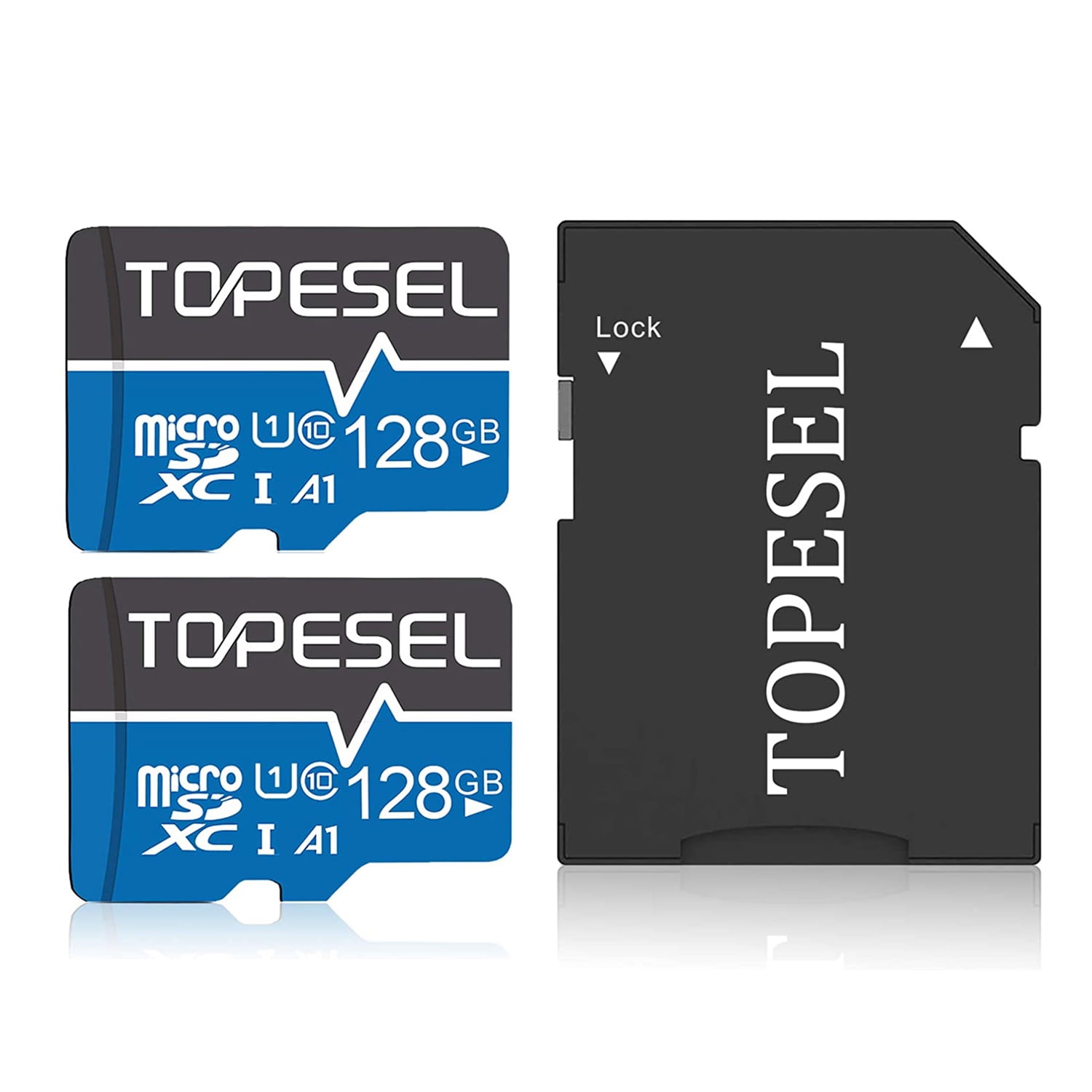 Topesel 128GB Micro SD Class 10 U1 Flash Memory Card with Adapter 2 Total Count Blue