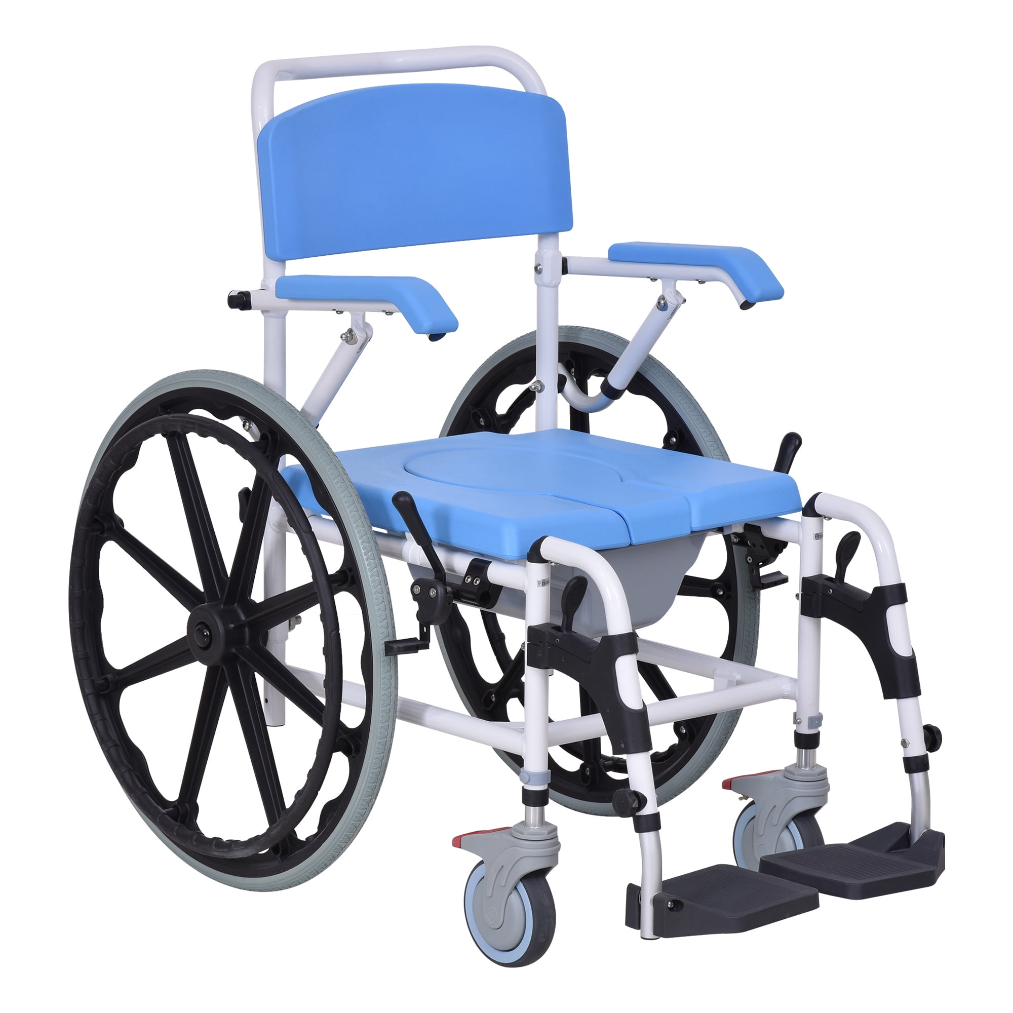 Large 24" Wheels Mobile Medial Commode Seat for Elderly