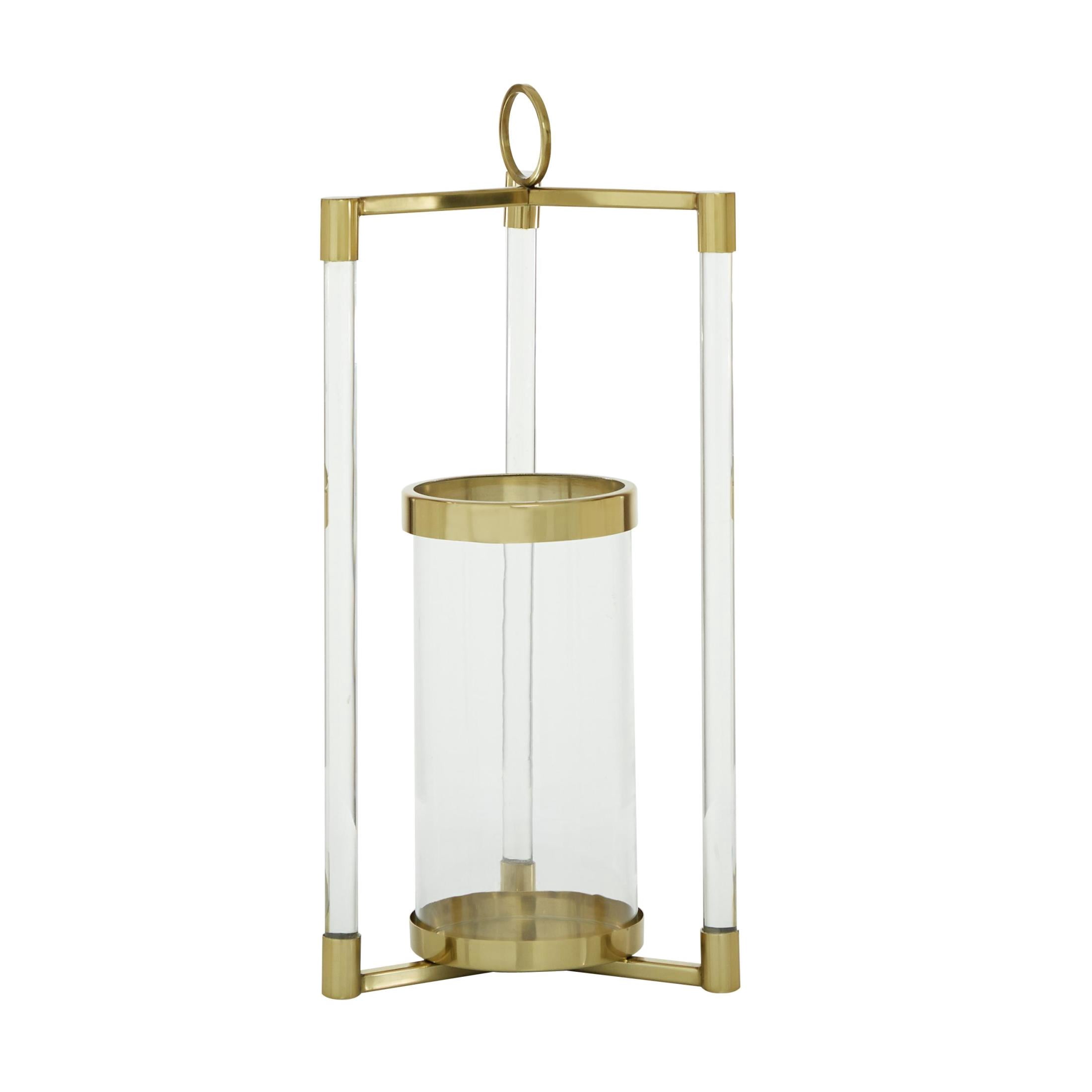 DecMode Gold Stainless Steel Metal Decorative Candle Lantern with Acrylic Accents