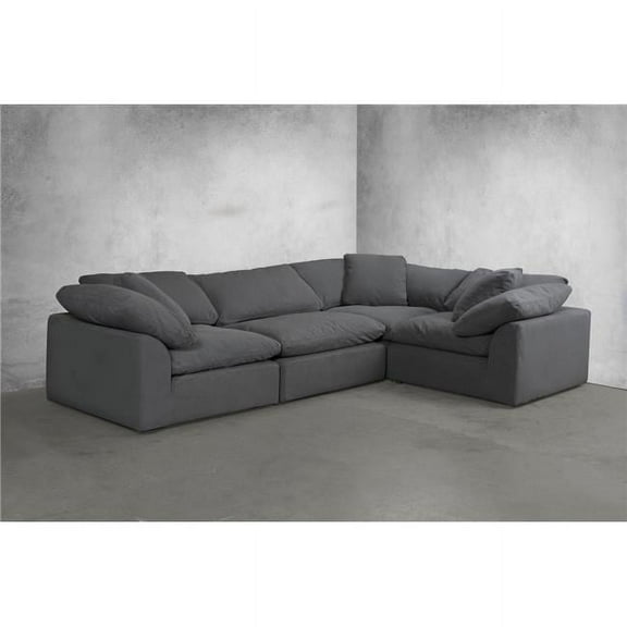Cloud Puff Slipcovered Modular Sectional Sofa - Performance Gray 4 Piece