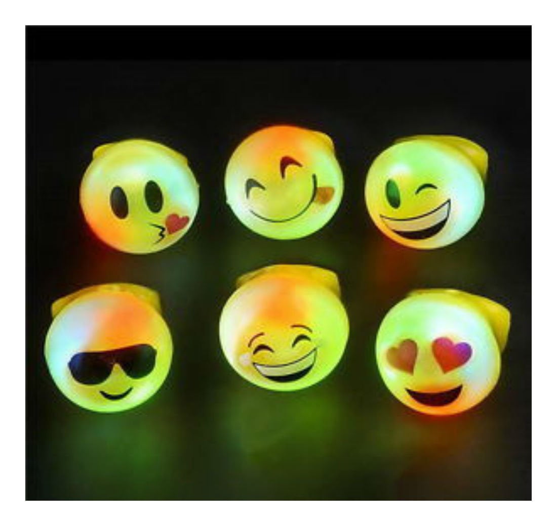 12 LED LIGHT UP FLASHING EMOJI RINGS EMOTICON JELLY RING PARTY FAVORS CARNIVAL 