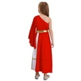 thumbnail image 2 of TiaoBug Girls Ancient Greek Toga One Shoulder Ruffles Maxi Dance Dress for Halloween Festival Show Red 10, 2 of 7