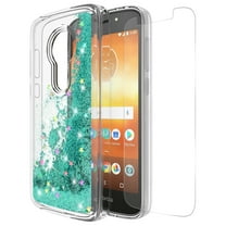 Moto E5 Play Case , Moto E5 Cruise Case With Tempered Glass Screen Protector, Rosebono Quicksand Glitter Liquid Clear Soft TPU Bumper Protective Cover for Moto E5 Play / Cruise (Teal)
