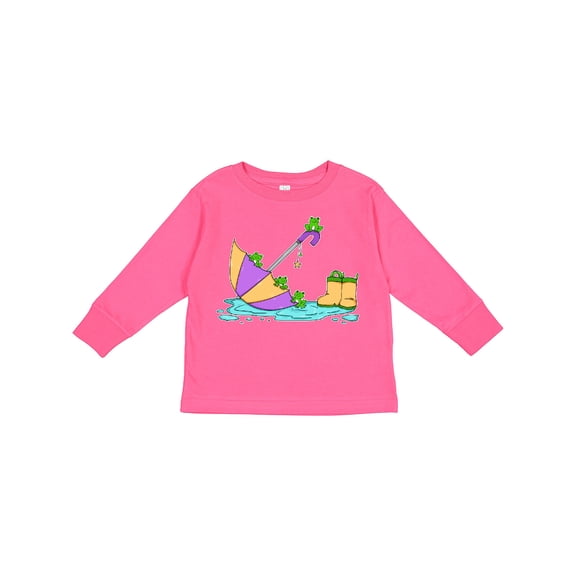 Inktastic Cute Frogs in a Umbrella with Boots Boys or Girls Long Sleeve Toddler T-Shirt