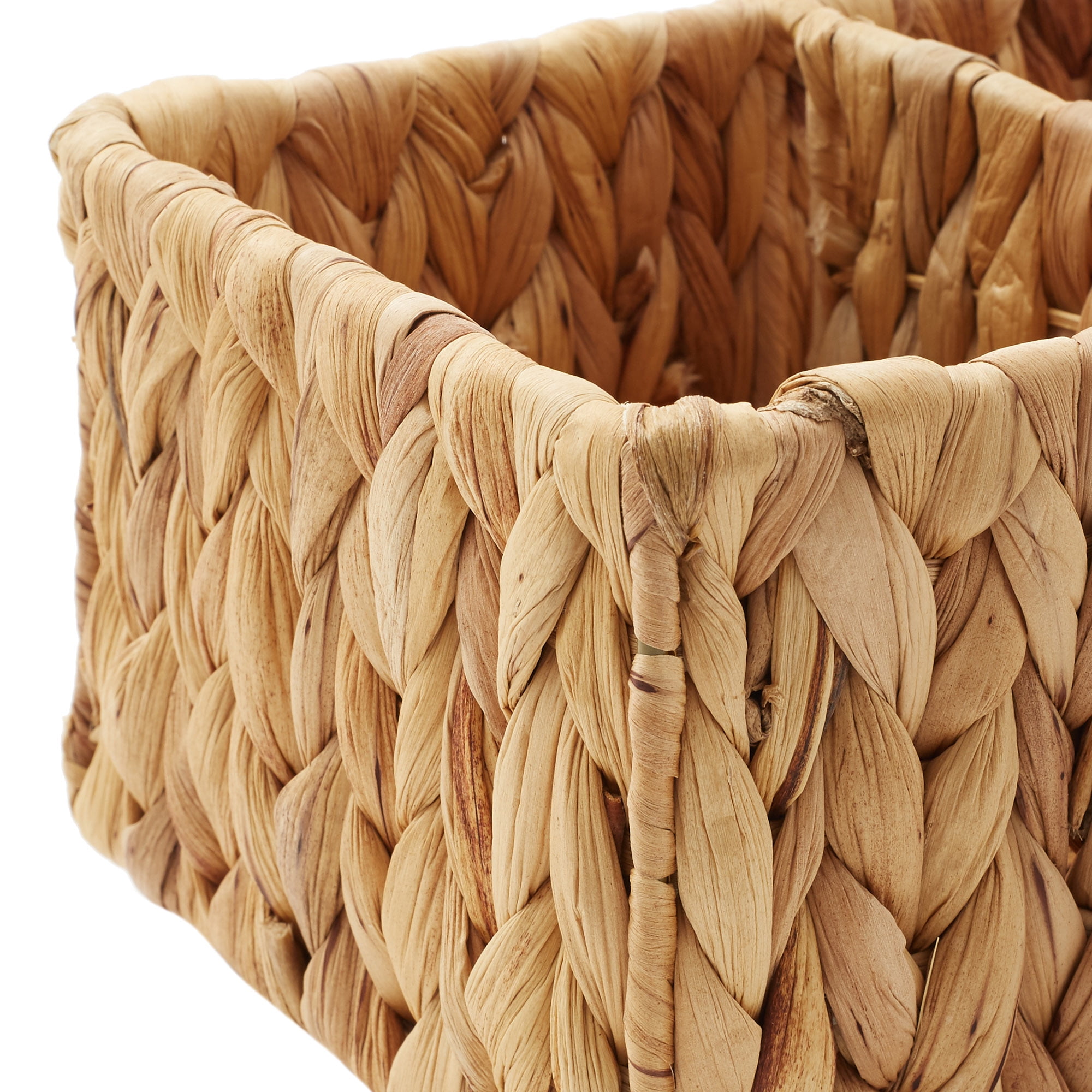 Casafield Set of 2 Water Hyacinth Storage Baskets with 3 Sections, Natural - Woven Bin Organizers for Bathroom, Laundry, Pantry, Office, Shelves