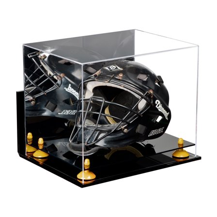 Acrylic Catchers Helmet Display Case with Mirror, Wall Mount and Yellow Risers (A002-YR)