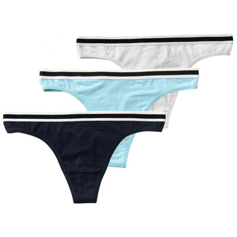 3-Pack Women Cotton Thongs Elastic Waistband T-back G-string Striped  Panties Low-Rise Panty Ladies Intimates