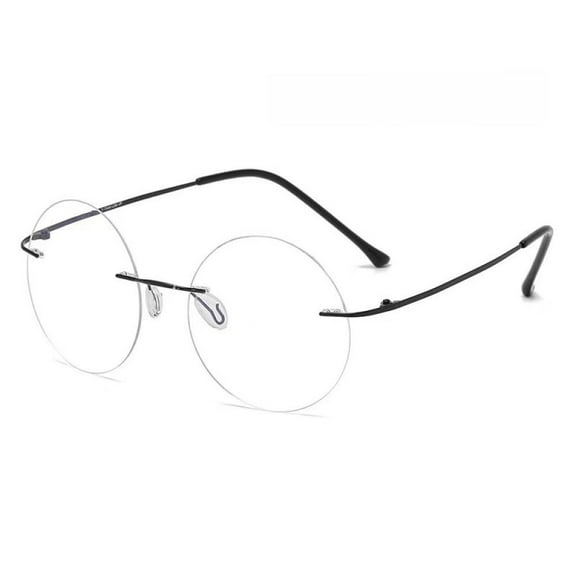 Black Frameless Round Ultra-light Blue Light Blocking Reading Glasses 1.00 for Women and Men Titanium Alloy Rimless Eyeglasses Readers 1.00