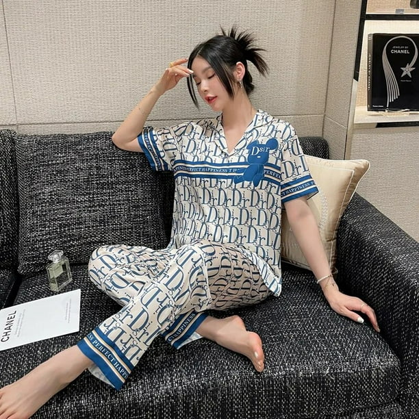 Pijama de saten de seda para hombre y mujer ropa de dormir de disenador de lujo pantalones cortos de manga corta traje de amante Walmart en linea