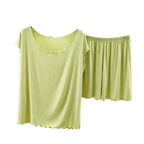 Kaemgyyd Womens Pajama Set Scalloped Hem Outfits Cap Sleeve Top with Elastic Waisted Shorts Pj Sleepwear Lounge Sets(Yellow,X-Large)