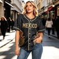 thumbnail image 5 of Mexico 2026 Soccer Cup Style Vintage Baseball Jersey for Women, Short Sleeve Button-Down Shirt with Retro Sun & Eagle Graphic, Breathable Polyester Sports Top, 1 PC Black M, 5 of 6