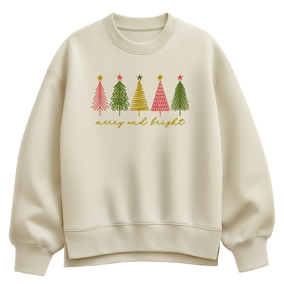 Instant Message - Merry And Bright Christmas Trees - Ladies Oversized Fleece Crew Sweatshirt
