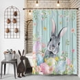 thumbnail image 3 of Easter Shower Curtain Bunny Easter Eggs Shower Curtains for Bathroom Decor, Waterproof Polyester Shower Curtain Set with Hooks, Extra Long 72" x 78" Wood Grain Spring Floral Rabbit, 3 of 9