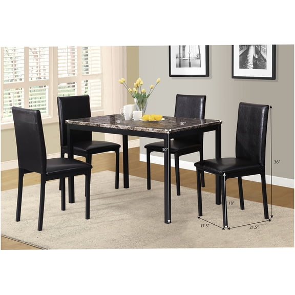 5-Piece Metal Dining Set with Faux Marble Table Top, Black Kitchen Dinette for Small Spaces