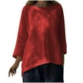 thumbnail image 4 of hotojiny Cotton Linen Shirts for Women Summer Breathable 3/4 Sleeve Plus Size Tunic Tops Loose Crew Neck Casual High Low Blouses, 4 of 7
