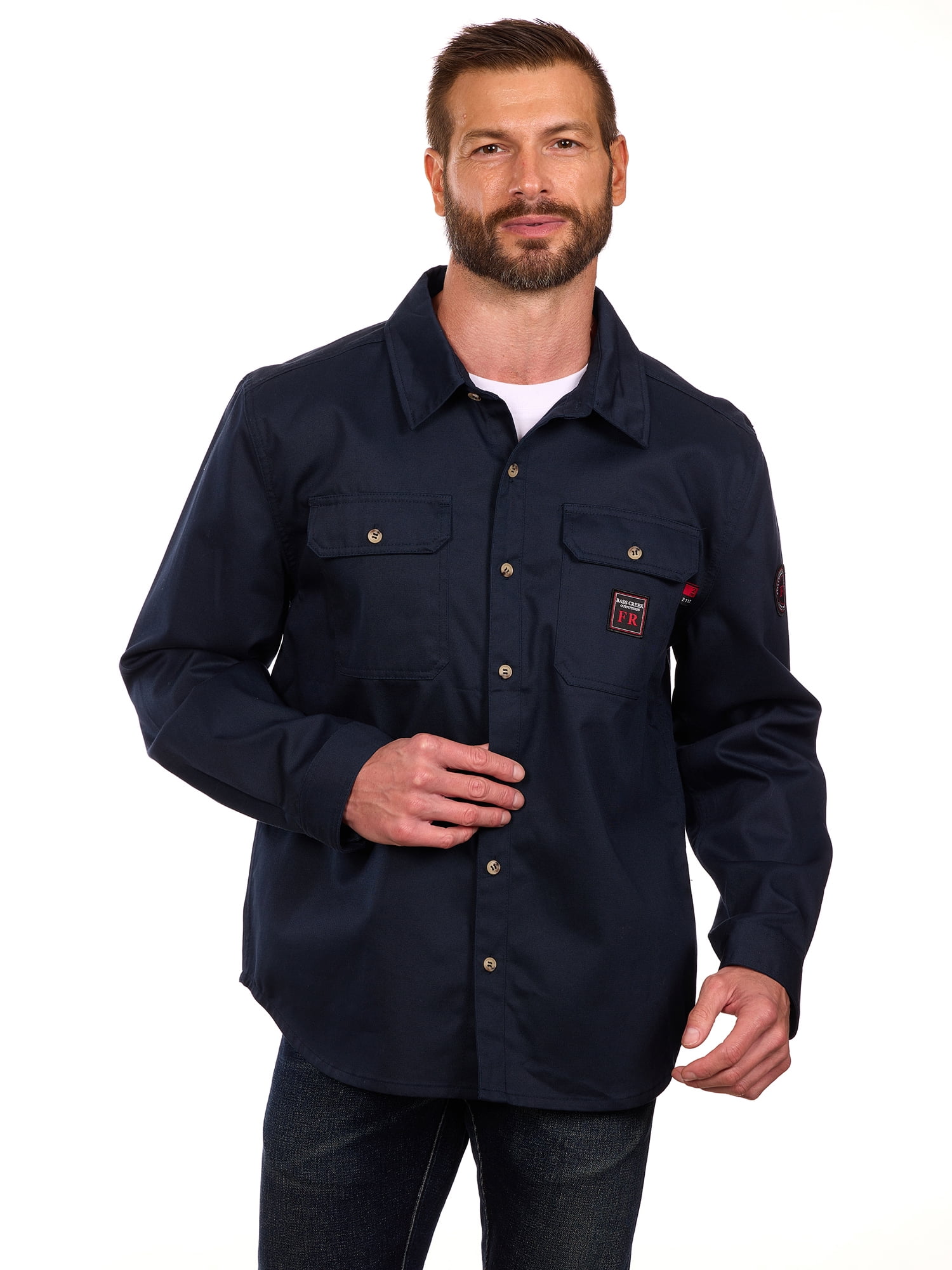 Bass Creek Outfitters Men's Flame Resistant Long Sleeve Twill Work Shirt, Sizes M-2XL