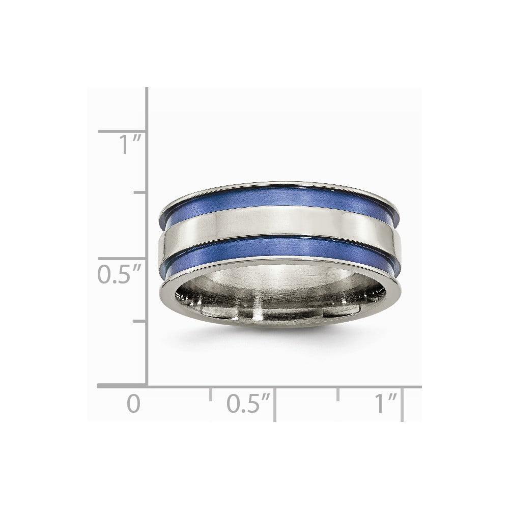 10 11 12.5 7 7.5 8 8.5 9 9.5 Ring Size Options Titanium Anodized Engravable with Blue Double Groove 8.5mm Polished Band Ring Jewelry Gifts for Women