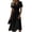 Black, variant on Women's Fashion Solid V-Neck Short Sleeve Dress, Elegant Ruched Waist Flare Midi Dress, Chic Pull-on Big Swing A-Line Sundress with Defined Waistline