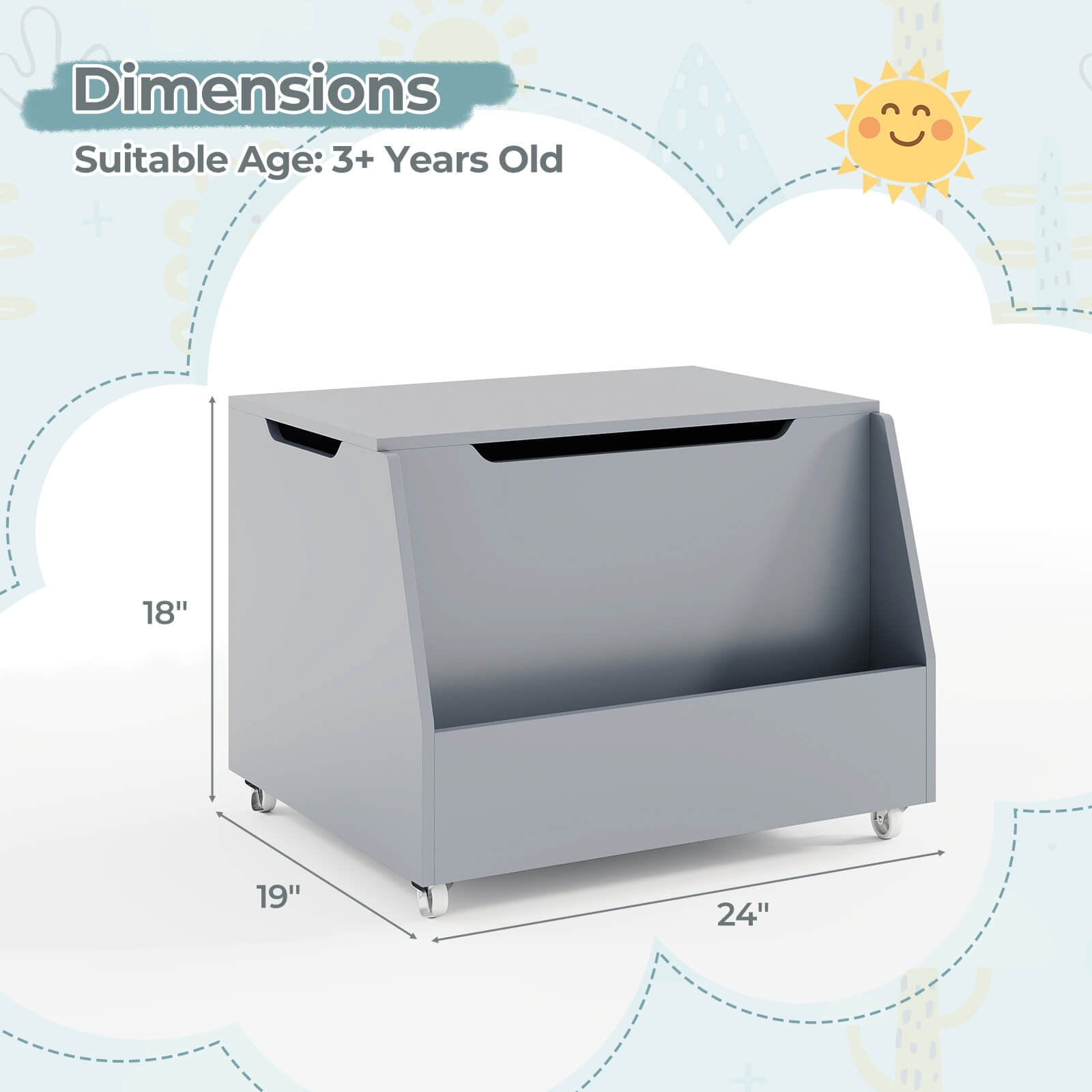 Costway Kids Toy Box Wooden Mobile Toy Storage Organizer with Bookshelf & Lockable Wheels Gray
