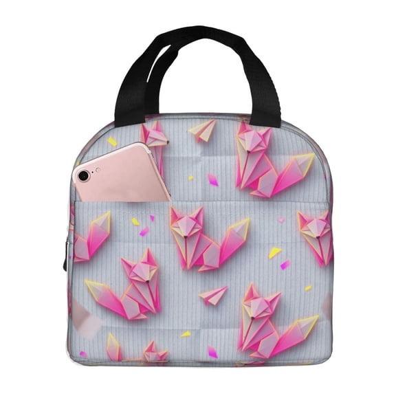 Fox Insulated Lunch Box Cute Theme Reusable Cooler Handbag With Front Pocket Thermal Meal Tote For Women Men Work Office