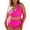 Bright Pink, variant on SHEWIN Women Plus Size Bikini Sets Two Piece Tummy Control Swimsuits V Neck Color Block High Waisted Bathing Suits Bright Pink 3X