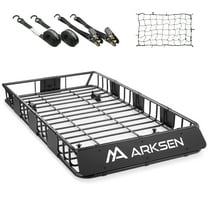 ARKSEN 64 x 34 x 6 inch Heavy Duty Roof Rack Cargo Carrier with Cargo Net, 2 straps, Universal Steel Roof Basket with Extension, 150 LBS Capacity Car Top Luggage Holder for SUV, Truck, RV, and Pickup