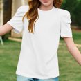 thumbnail image 6 of Deals Mwjwdo Girls Puff Short Sleeve Shirts Summer Ribbed Knit Crewneck T Shirt Tops Tee Blouse Fashion Tees 4-14 Years White 11 Years, 6 of 9