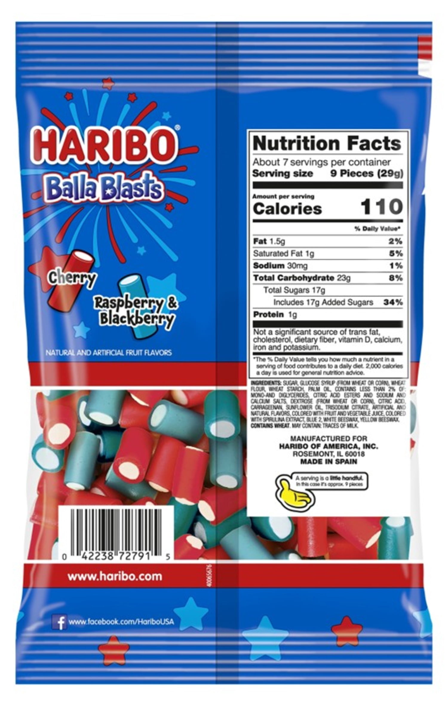 HARIBO Balla Blasts Gummy Candy, Share Size, 7oz Bag