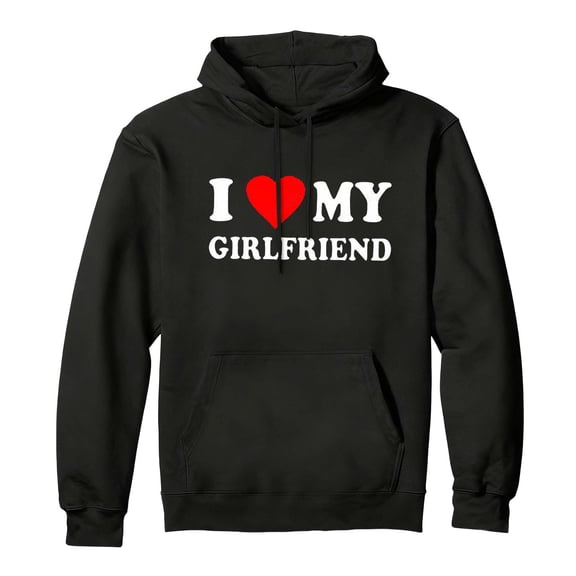 I Love My Girlfriend Slogan Hoodie Women's Valentine Gift Graphic Letter Print Pullover Sweatshirt Top