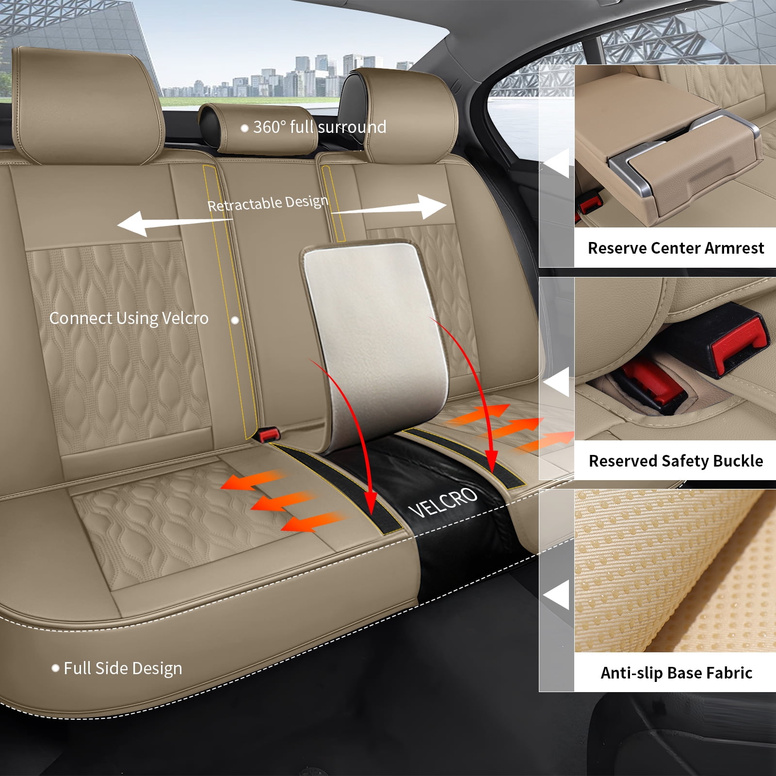 LAONNVIR Black Car Seat Covers Full Set,Premium Leather Front and Back Seat Protectors,Luxury Auto Interior Accessories,Custom Fit for Honda CRV 2007-2025,Beige
