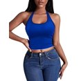 thumbnail image 6 of Ekouaer Women Halter Top Backless Scroop Neck Slim Stretchy Ribbed Knit Camisole Crop Tops, 6 of 6
