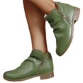 thumbnail image 2 of LTTVQM Ankle Boots for Women Casual Low Block Heel Arch Support Slip-On Booties with Side Zipper Leather Fall Winter Wide Width Round Toe Non Slip Walking Short Boots Green 39(US-7.5), 2 of 4