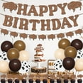 thumbnail image 5 of Brown Bison Theme Birthday Party Decoration，Brown Balloons Garland Arch Kit Happy Birthay and Bison Themed Banner，Cake Topper for Western Farm Animals Theme Birthday Party Supplies., 5 of 7