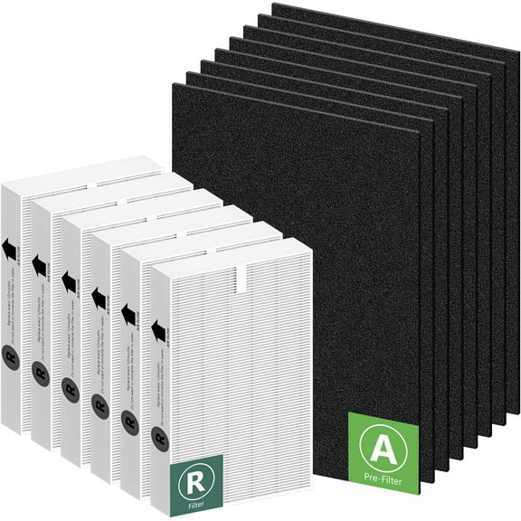 HPA300 HEPA Filter Replacement for Honeywell HPA300 Series Air Purifiers HPA300, HPA300VP, HPA304 HPA3300, Replace HRF-R3 (6 Ture HEPA R Replacement Filters   8 Activated Carbon Pre-Filter)