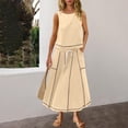 thumbnail image 4 of Prolriy Summer 2 Piece Outfits, Women's Holiday Sleeveless Vest Skirt Line Design Skirt Sets with Pockets Travel Outfits 2 Piece Sets for Women Beige L, 4 of 8
