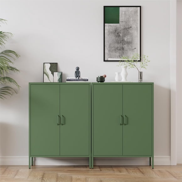 Metal Storage Cabinet with Doors and Shelves, Multipurpose Storage Rack, 3 Tier Shelf, Metal Storage Cabinet Style Feature Cabinet for Home Office, Living Room, Kitchen, Forest Green,Buffet- 65H