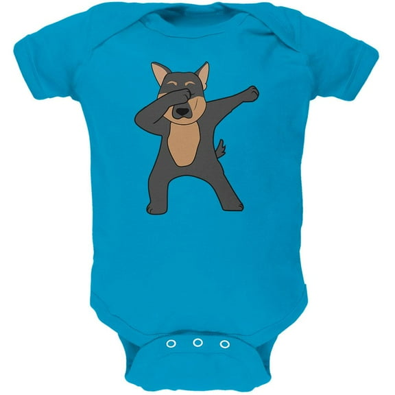 Dabbing German Shepherd Soft Baby One Piece Turquoise 3-6 M