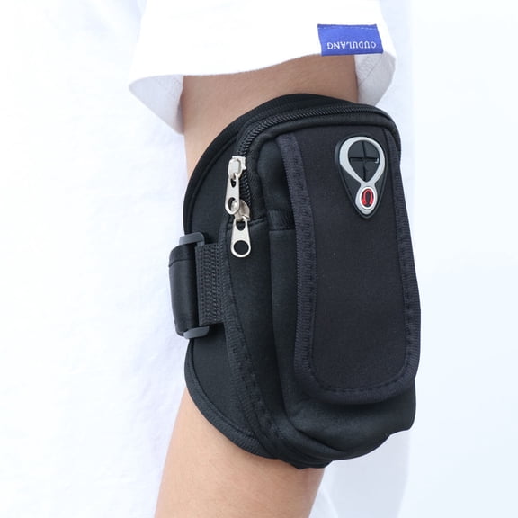 WRISTBIQUE Cell Phone Arm Band Black Waterproof Fabric Running Case for Storage Use with Multifunctional Pockets and Adjustable Strap