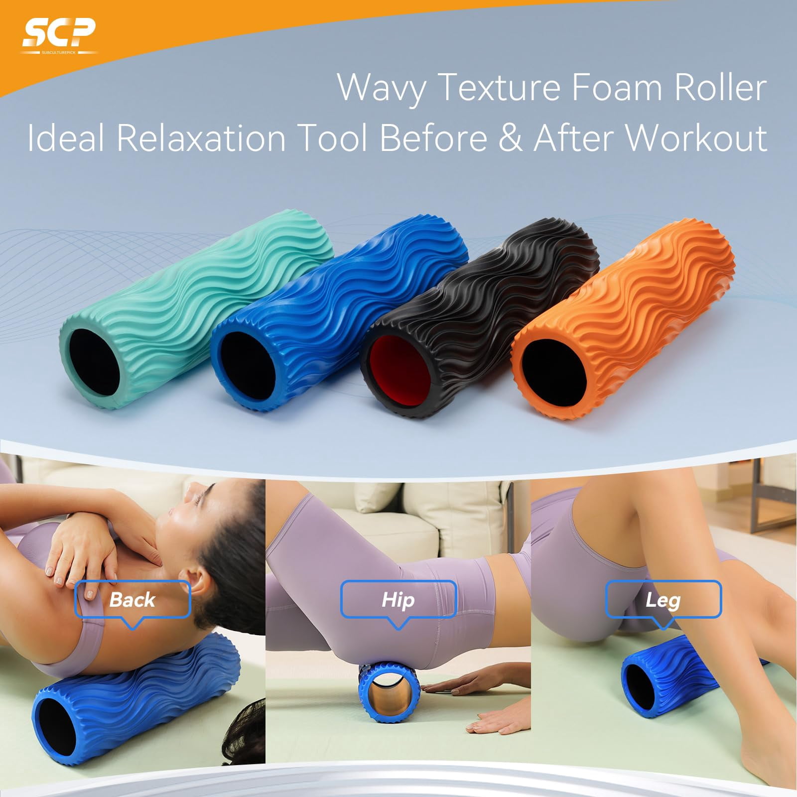 Foam Roller Medium Density For Deep Tissue Massage Of The And Leg - Self Myofascial Release  Wave Textured Fitness Pilates Yoga