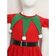 thumbnail image 4 of Aislor Christmas Elf Outfit for Girls 5Pcs Santa Helper Dress Suit with Hat Shoes Belt Striped Socks Red 120cm, 4 of 7