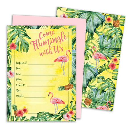 Tropical Aloha Flamingo Pineapple  Party  Invitations with 