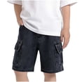 thumbnail image 2 of LJEFF Boys Paperbag Waist Denim Shorts, High Waist Cuffed Hem Pocketed Buttons Shorts for Kids Black Size 10 T, 2 of 7