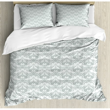 

Ambesonne Abstract Duvet Cover Set Chandelier Damask Motifs 2-Calking White Pale Sage Green