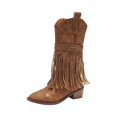 thumbnail image 2 of Women's Fringe Stud Chunky Heel Mid Calf Boots,Classic Pointed Toe Side Zipper Comfort Boots Retro Stacked Heel Western Cowgirl Cowboy Boots, 2 of 5