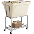 thumbnail image 2 of BGTREND 130L Rolling Laundry Cart with Storage Shelf, Metal Frame Clothes Hamper with Removable Bag, 4 Casters with 2 Brakes, Utility Carts, Beige, 2 of 8