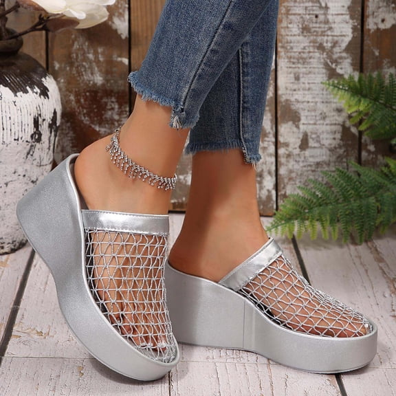 ATENAR Womens Sandals Outdoor Comfortable Women Sandals Slide Shoes Women Silver 6