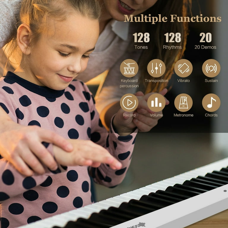 Gymax 88-Key Electric Piano Keyboard, Semi Weighted, MIDI, White